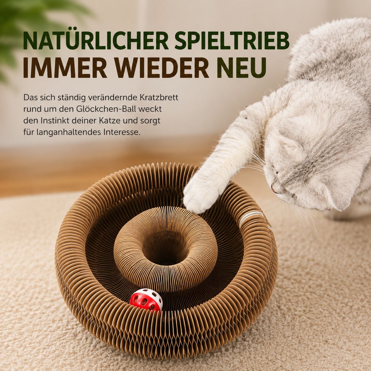 PawFlow Faltbares Katzen-Spielzeug mit Kratzfläche & Glöckchen – Spielen, Kratzen & Entdecken