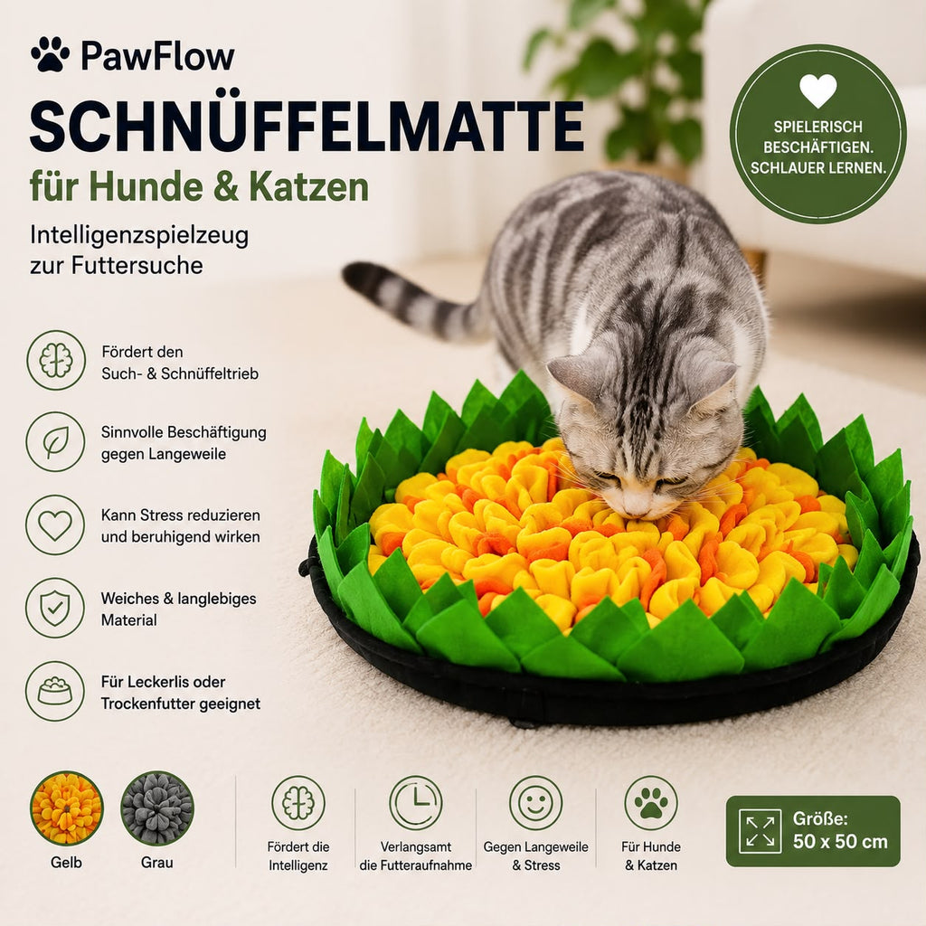 PawFlow Schnüffelmatte für Hunde & Katzen – Intelligenzspielzeug zur Futtersuche