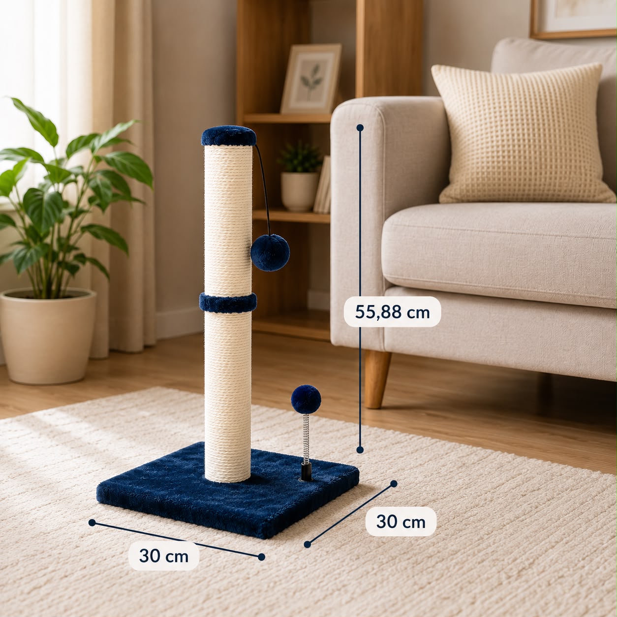 PawFlow Sisal-Kratzsäule mit Spielball für Katzen