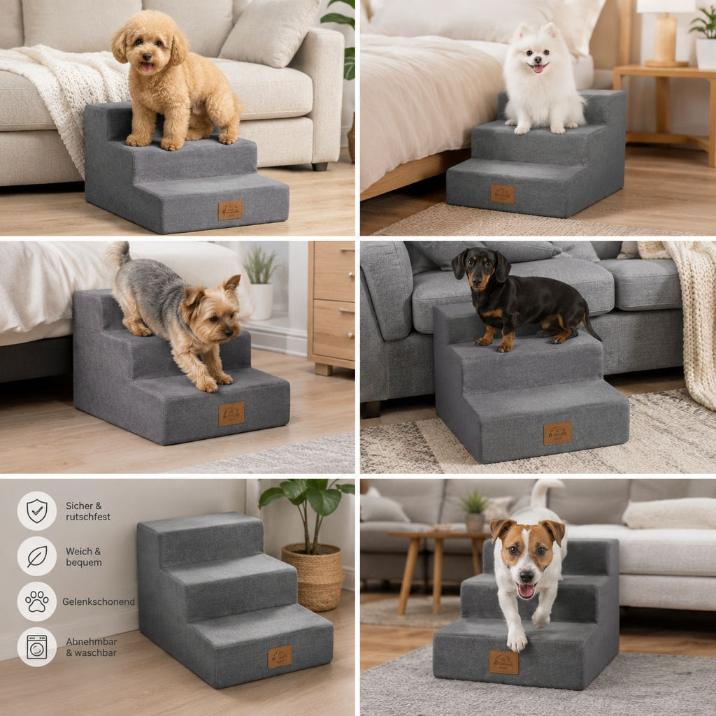 PawFlow™ Hundetreppe aus Schaumstoff – Sicher aufs Sofa & Bett