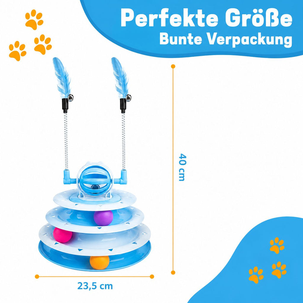 PawFlow Interaktiver Katzen-Spielturm mit Bällen & Federstäben – Spielen, Jagen & Entdecken