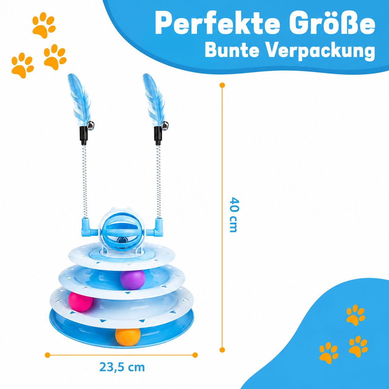 PawFlow Interaktiver Katzen-Spielturm mit Bällen & Federstäben – Spielen, Jagen & Entdecken