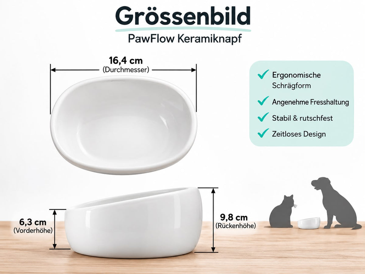 PawFlow Keramiknapf mit erhöhter Rückseite
