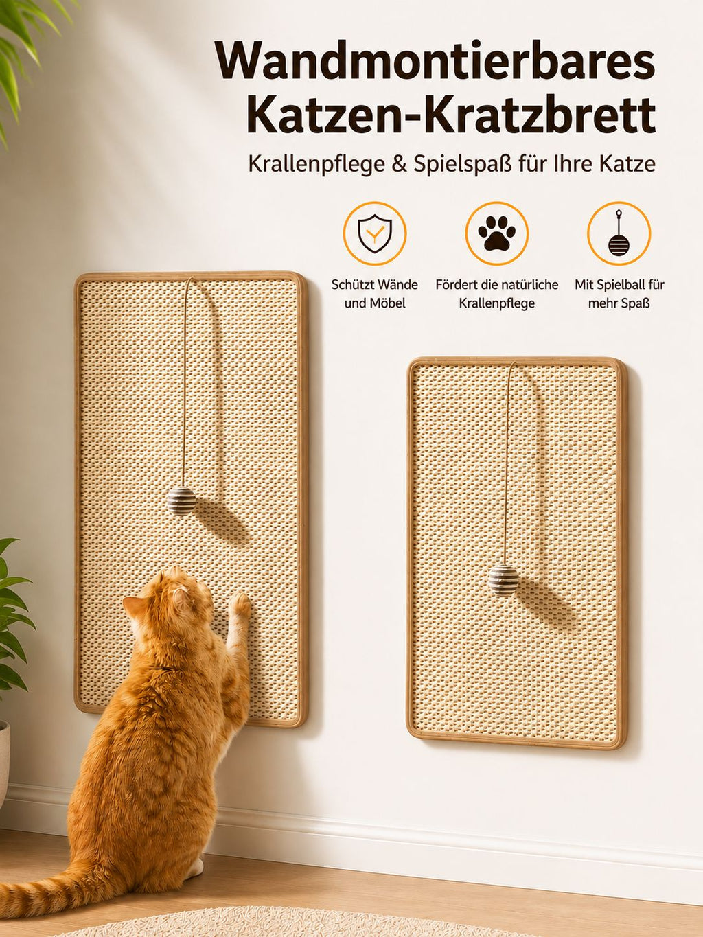 PawFlow Sisal-Kratzmatte für Katzen mit Spielball – Kratzen, Spielen & Möbelschutz