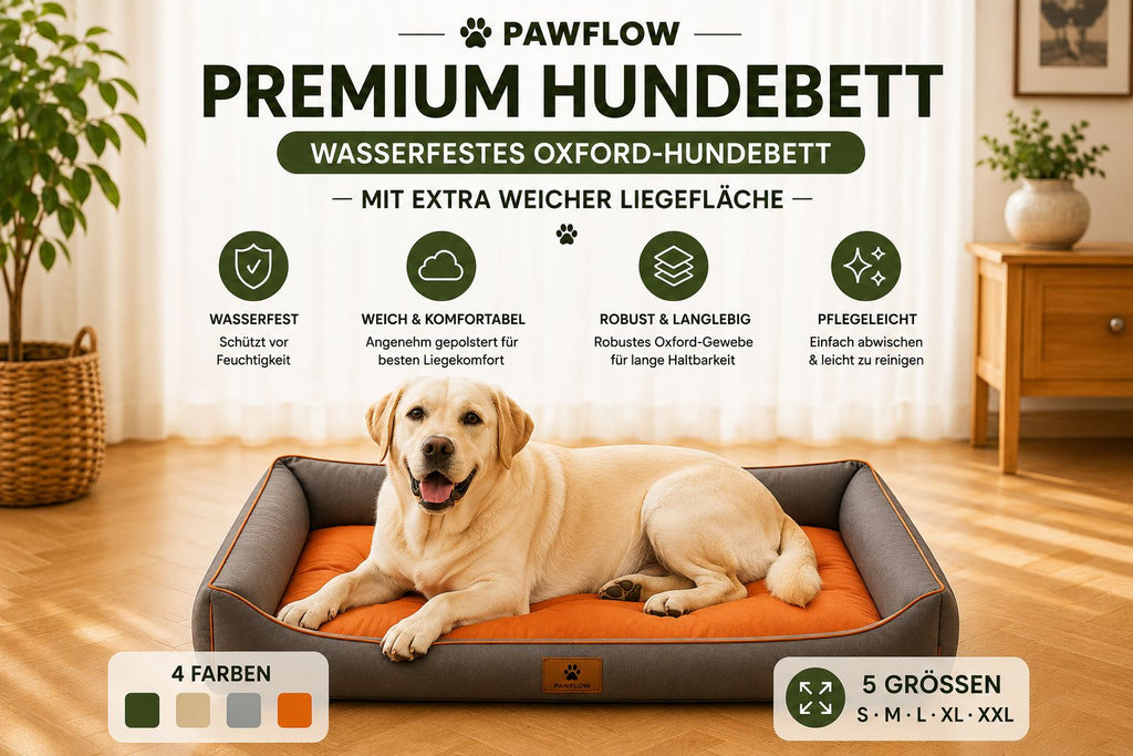 PawFlow Premium Hundebett – Wasserfestes Oxford-Hundebett mit weicher Liegefläche