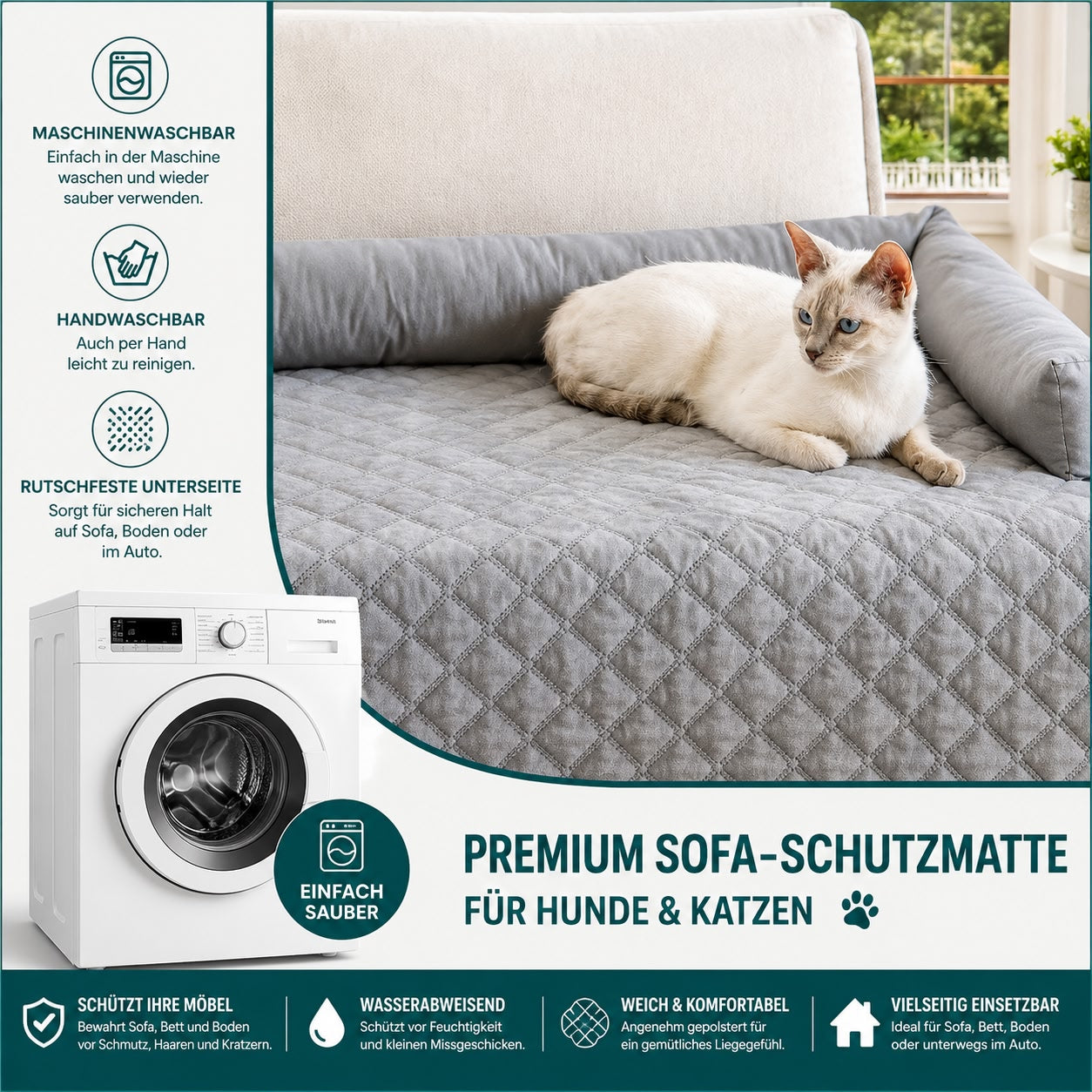 PawFlow™ Premium Sofa-Schutzmatte für Hunde & Katzen