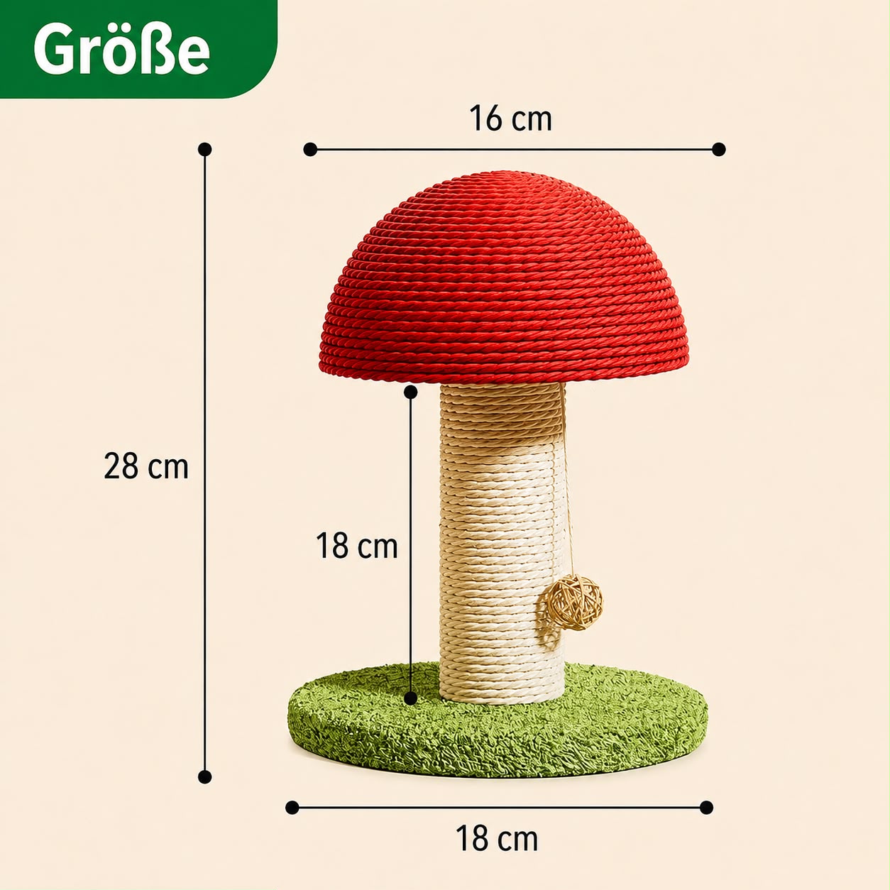 PawFlow Pilz-Kratzbaum mit Sisalstamm und Spielball