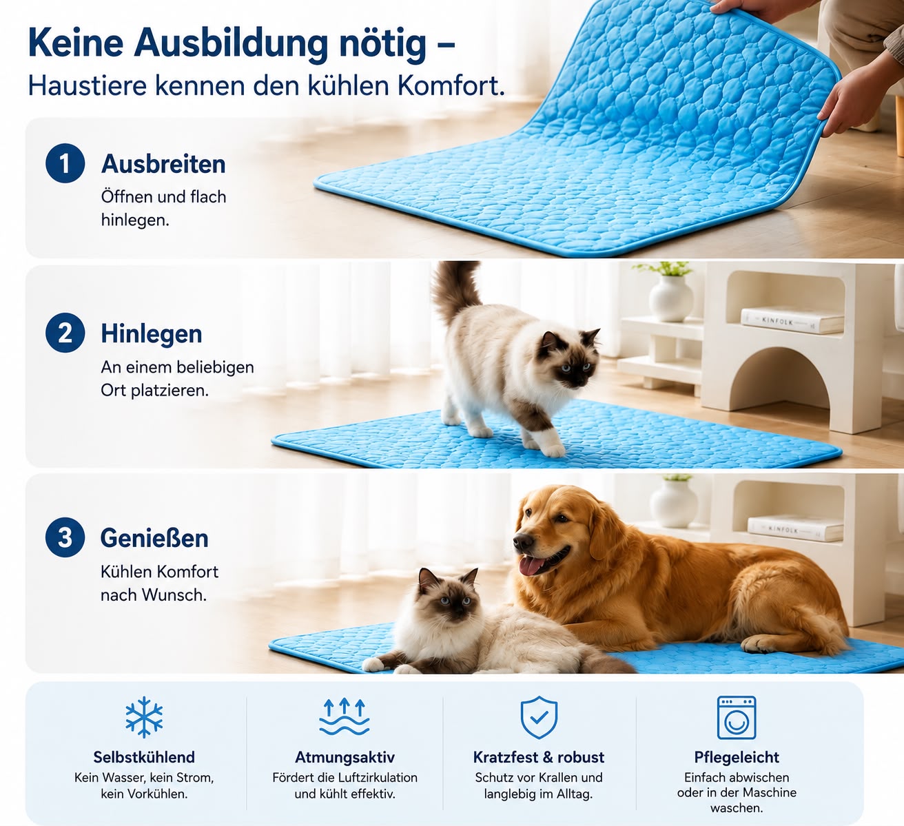 PawFlow Kühlmatte für Hunde & Katzen – Atmungsaktiv, kratzfest & angenehm kühl