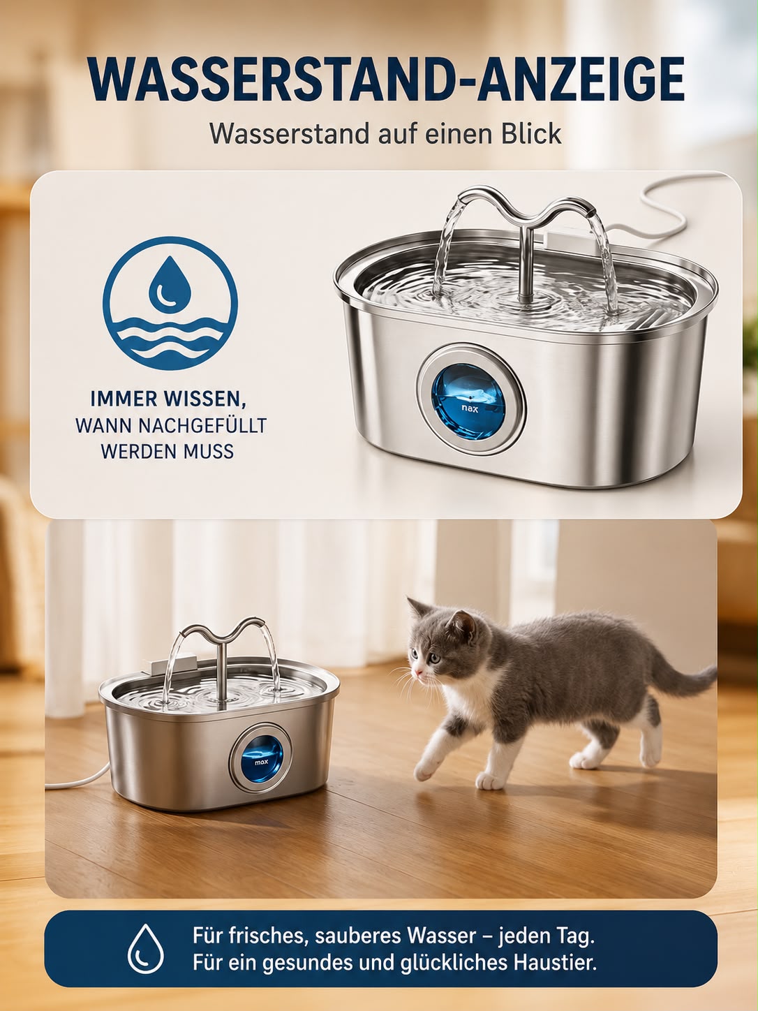 PawFlow™ Premium Edelstahl-Trinkbrunnen für Katzen & Hunde (3,2 L)