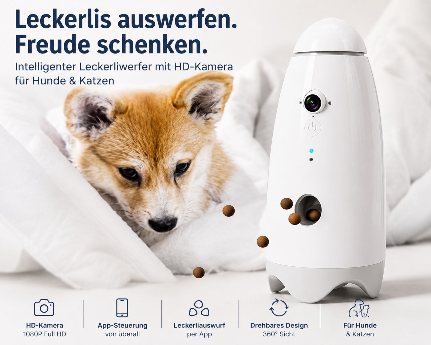 PawFlow Smart-Leckerliwerfer mit HD-Kamera – App-gesteuert für Hunde & Katzen