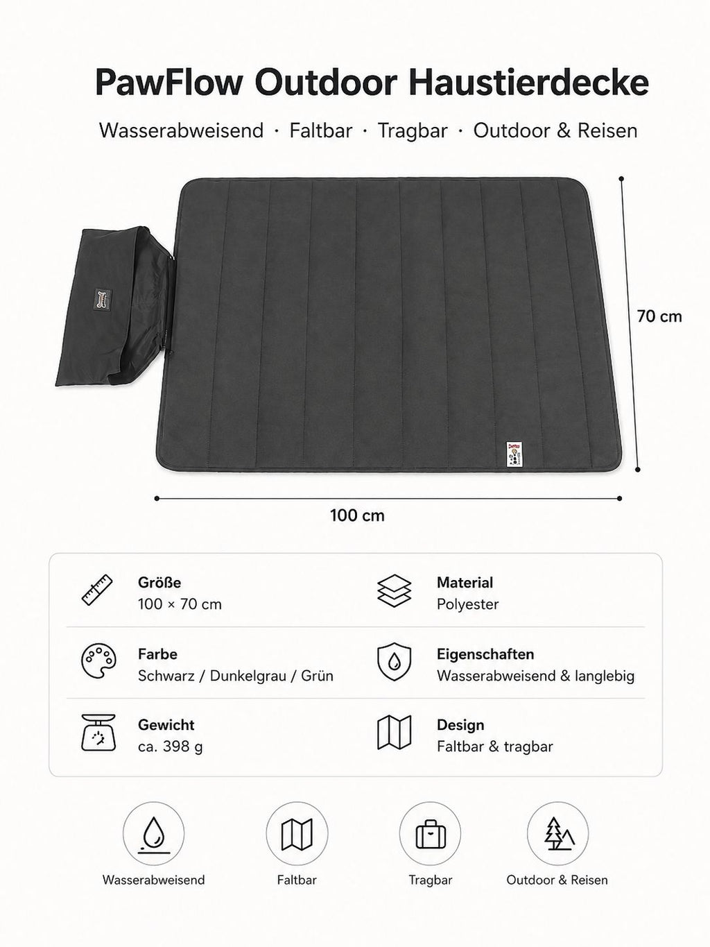 PawFlow Outdoor-Haustierdecke – Wasserabweisend, Faltbar & Tragbar
