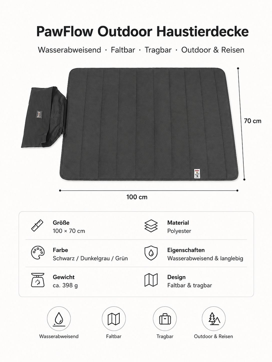 PawFlow Outdoor-Haustierdecke – Wasserabweisend, Faltbar & Tragbar