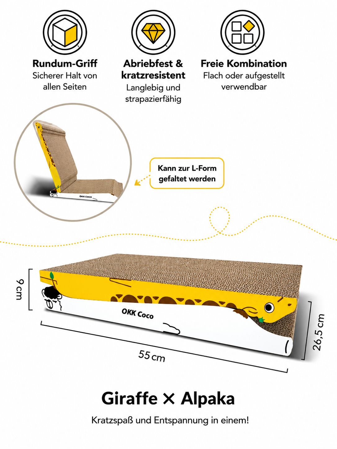 PawFlow Katzen-Kratzliege 2-in-1 aus Wellkarton – Kratzen, Spielen & Entspannen
