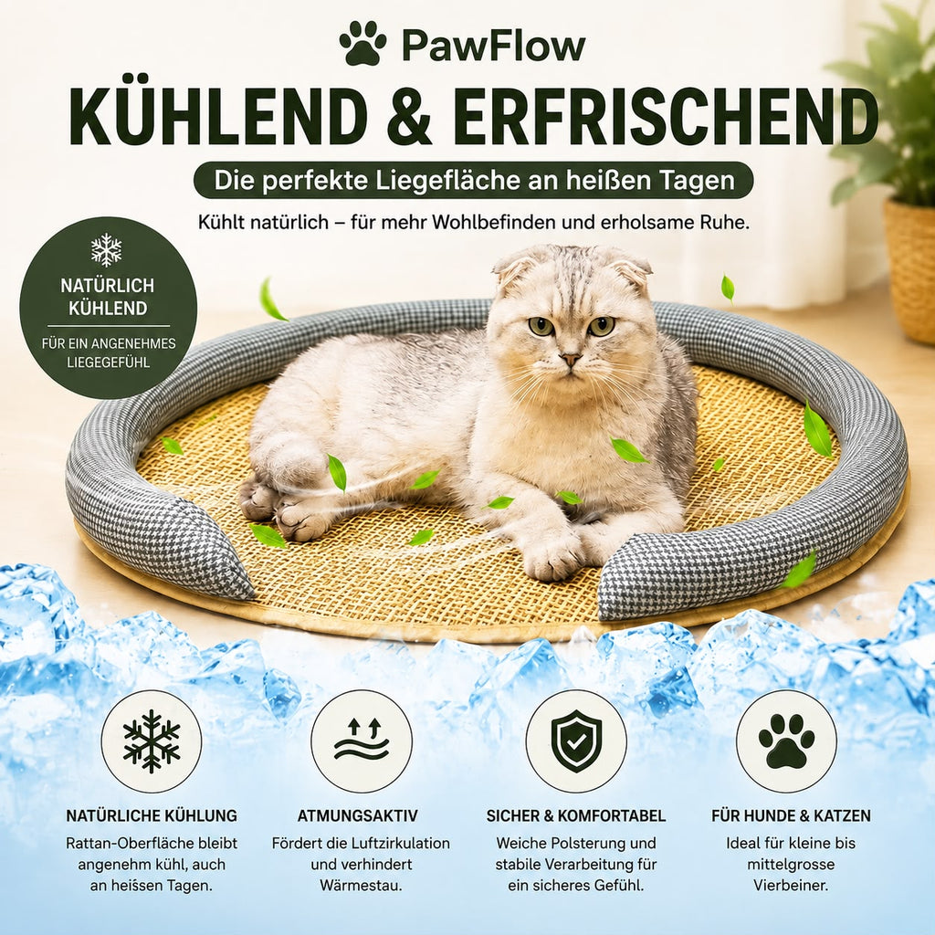 PawFlow Rattan-Kühlbett für Hunde & Katzen – Atmungsaktiv, kühl & besonders bequem