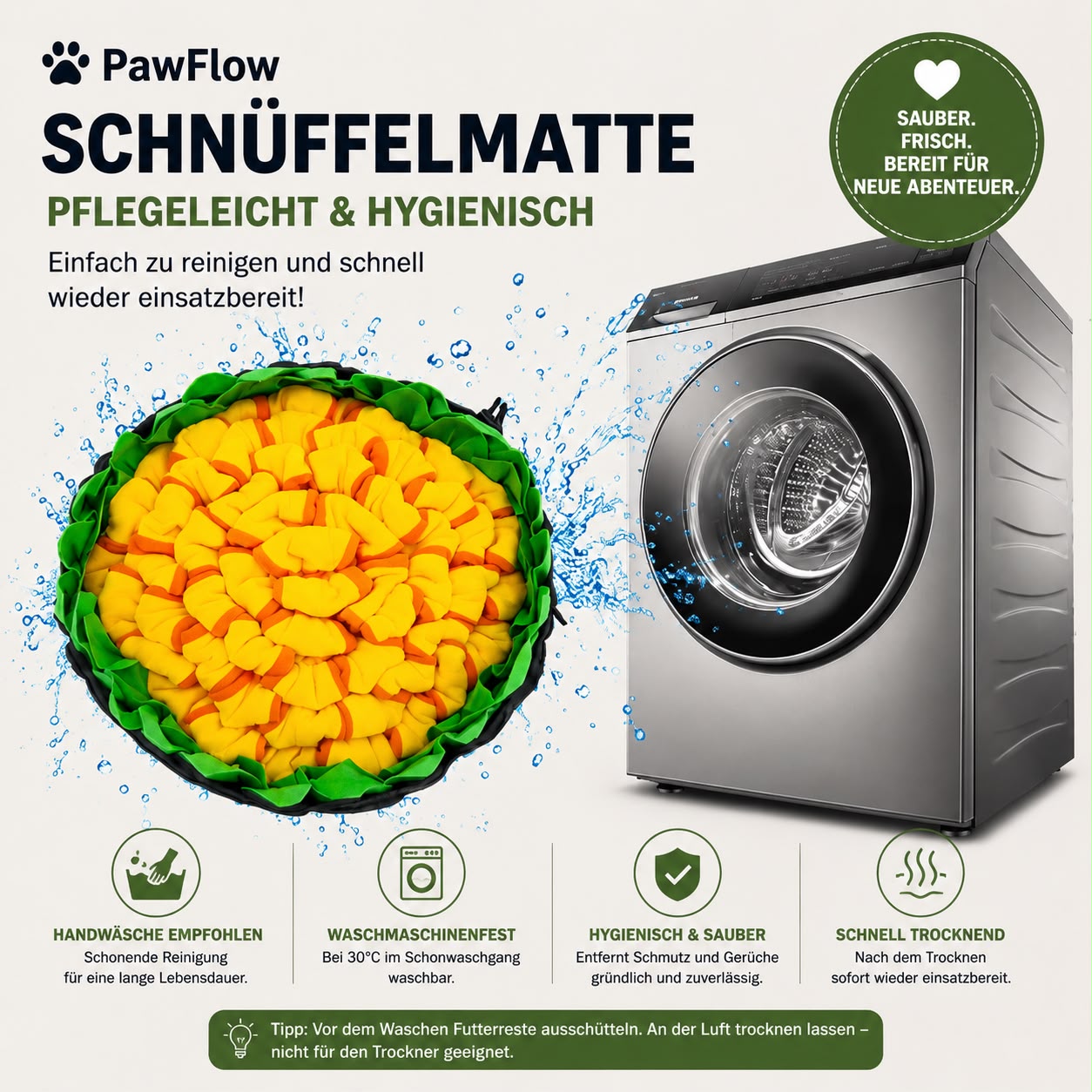 PawFlow Schnüffelmatte für Hunde & Katzen – Intelligenzspielzeug zur Futtersuche