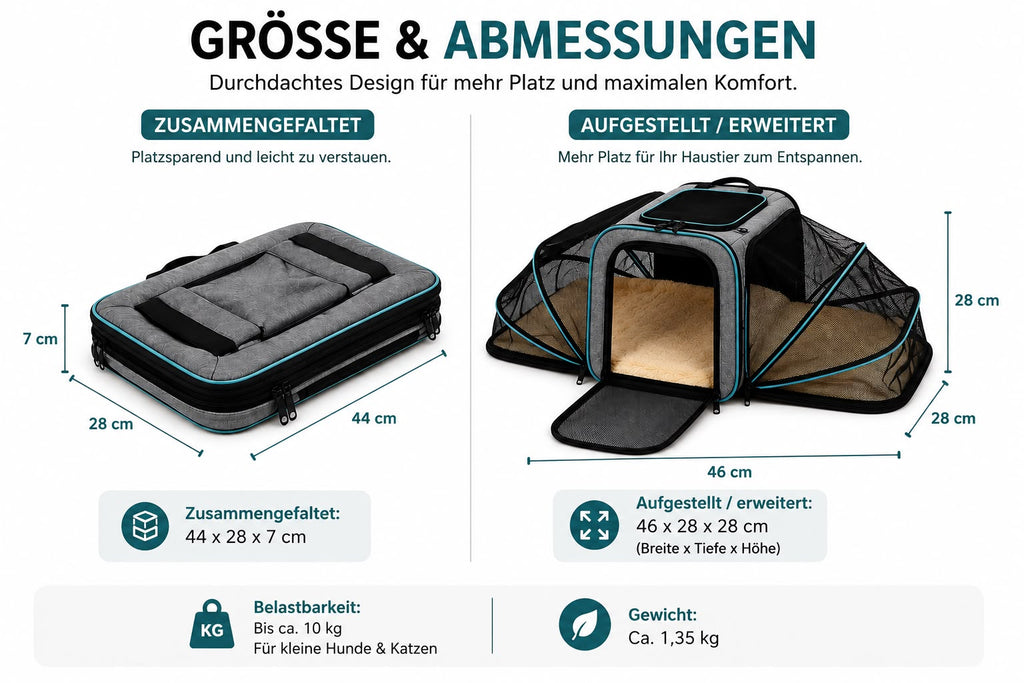 PawFlow Premium Reise-Transportbox für Hunde & Katzen – Erweiterbar