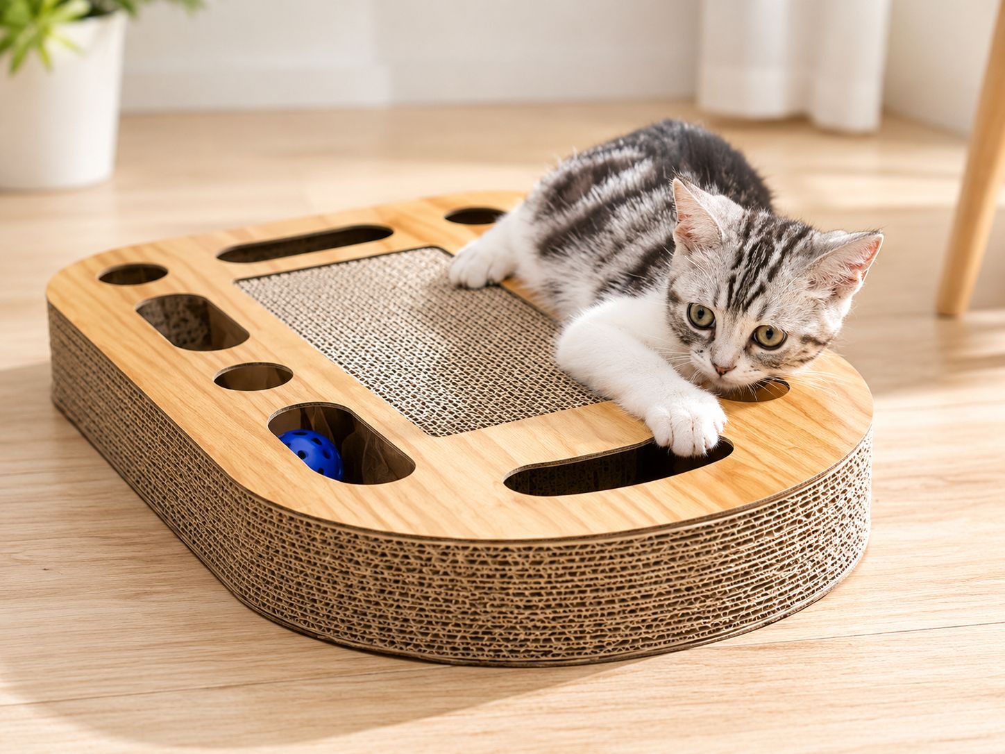 PawFlow Katzen-Kratzbrett mit Spielbällen – Interaktive Kratzwand für Katzen