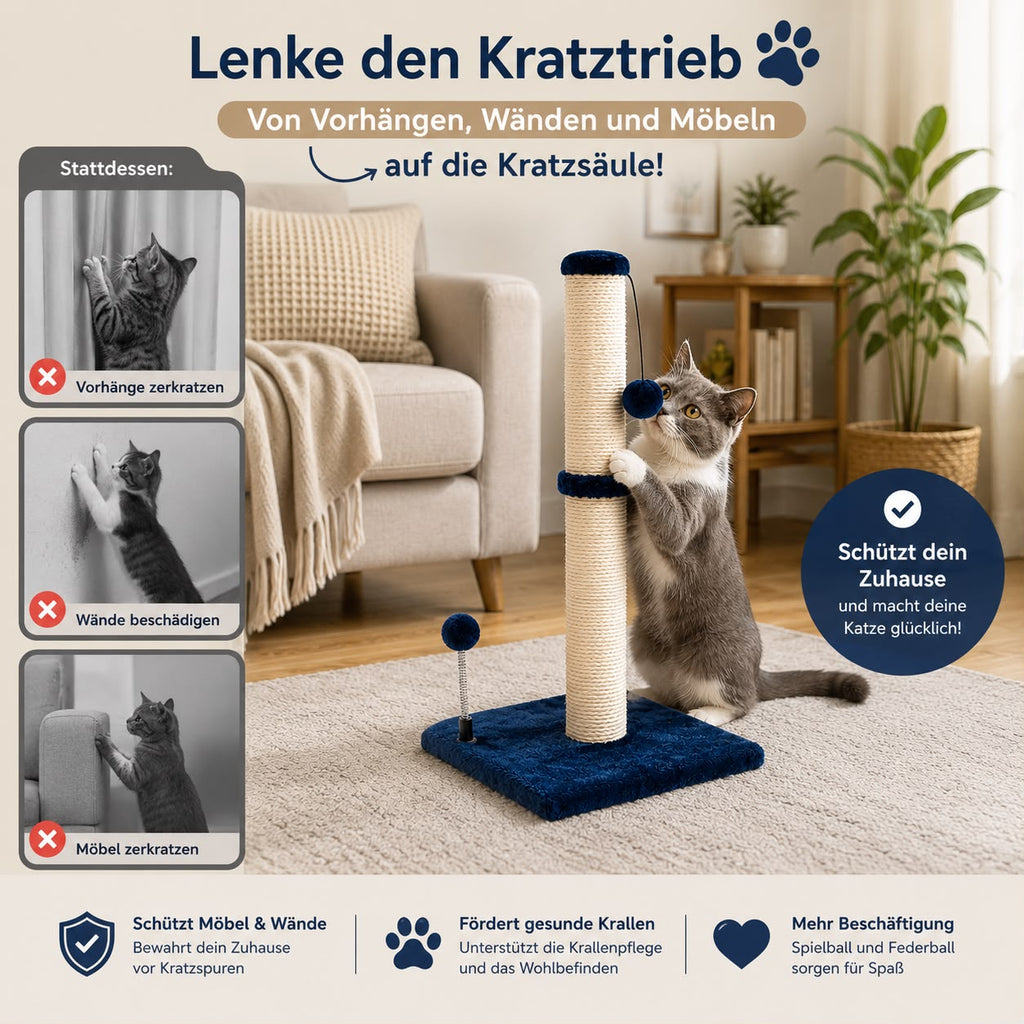 PawFlow Sisal-Kratzsäule mit Spielball für Katzen