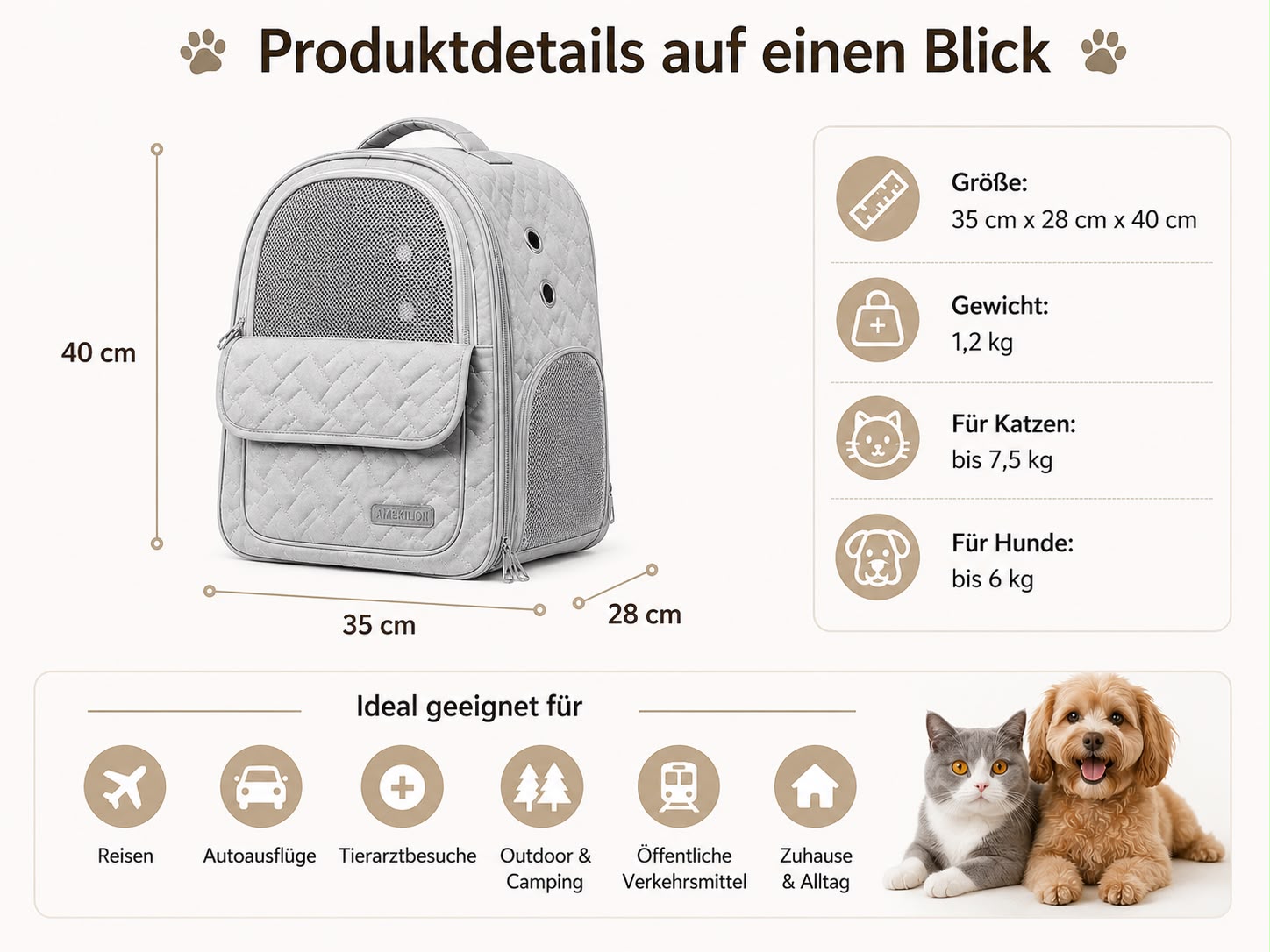 PawFlow Komfort-Rucksack – Atmungsaktiv & Komfortabel