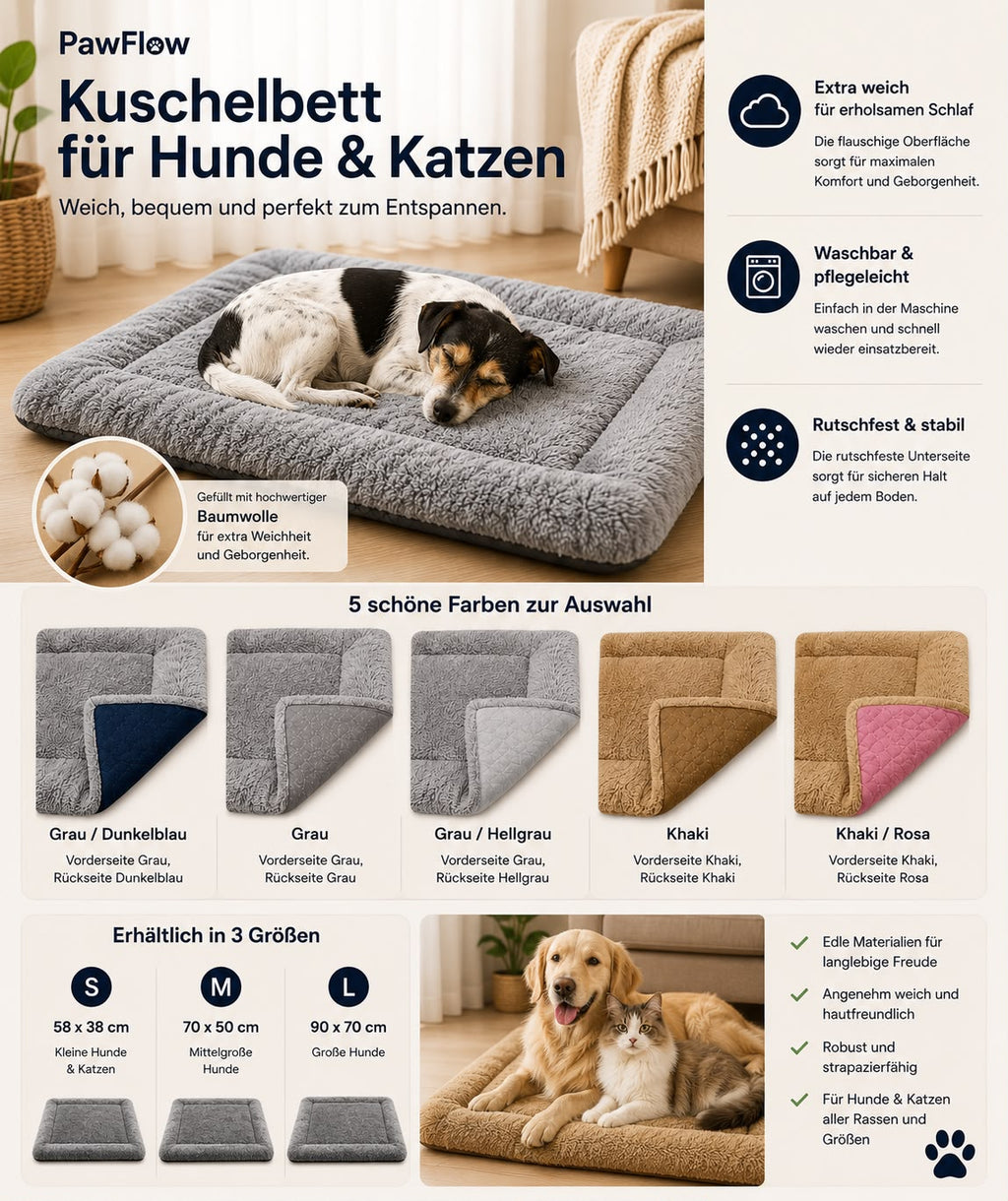 PawFlow Premium Kuschelbett für Hunde & Katzen – Waschbar & extra weich
