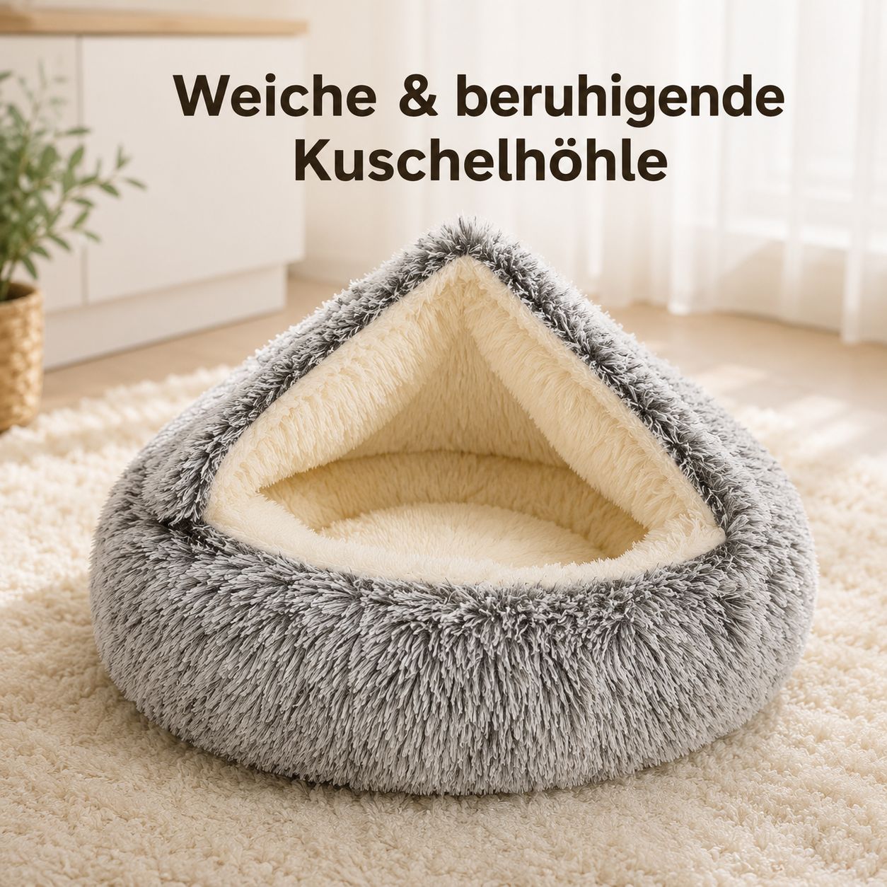 PawFlow Kuschelhöhle für Hunde & Katzen – Weiches Plüschbett mit Wohlfühleffekt