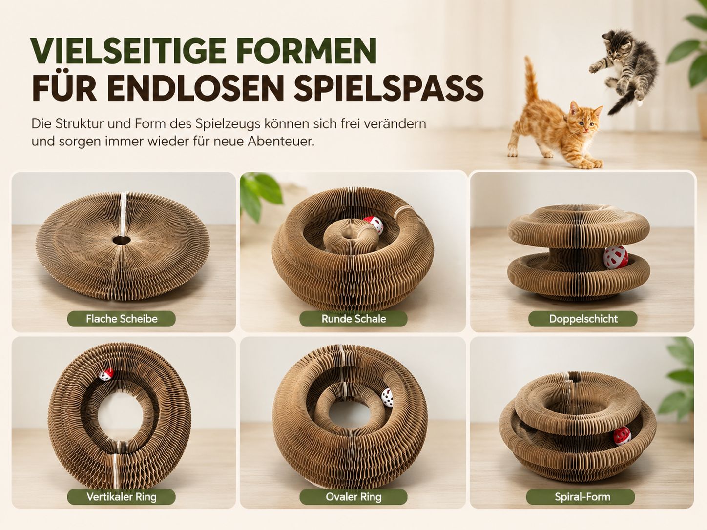 PawFlow Faltbares Katzen-Spielzeug mit Kratzfläche & Glöckchen – Spielen, Kratzen & Entdecken
