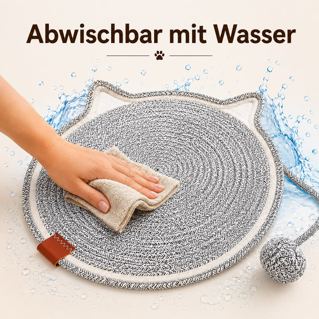 PawFlow Kratzmatte aus natürlichem Baumwollseil mit Spielball