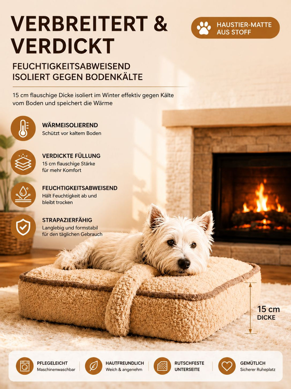 PawFlow Kuschelbett für Hunde & Katzen aus Plüsch mit Knochenkissen – Waschbar & besonders weich