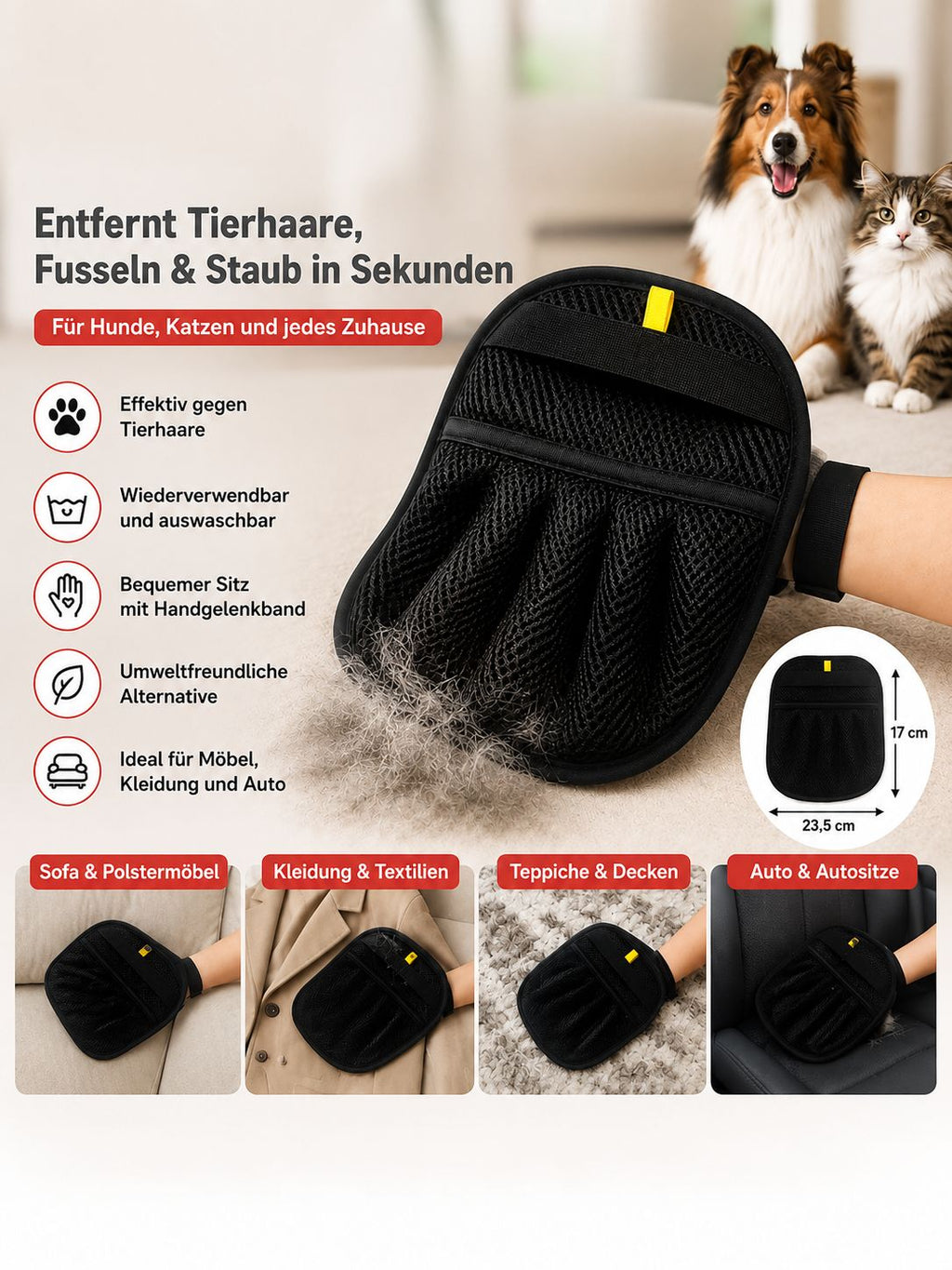 PawFlow Tierhaarentfernungs-Handschuh – Wiederverwendbar für Hunde, Katzen, Möbel, Teppiche & Kleidung