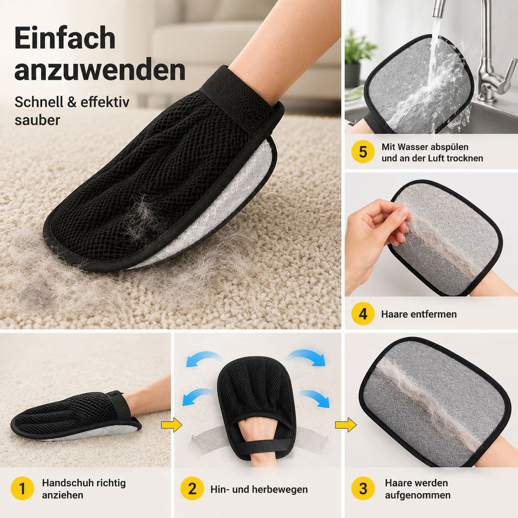 PawFlow Tierhaarentfernungs-Handschuh – Wiederverwendbar für Hunde, Katzen, Möbel, Teppiche & Kleidung