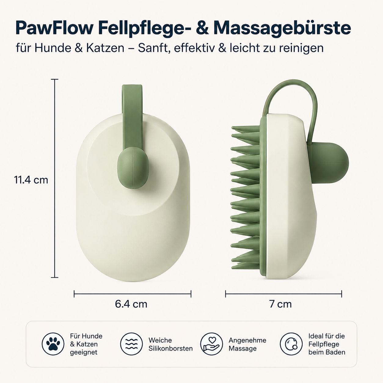 PawFlow Fellpflege- & Massagebürste für Hunde & Katzen – Sanft, effektiv & leicht zu reinigen