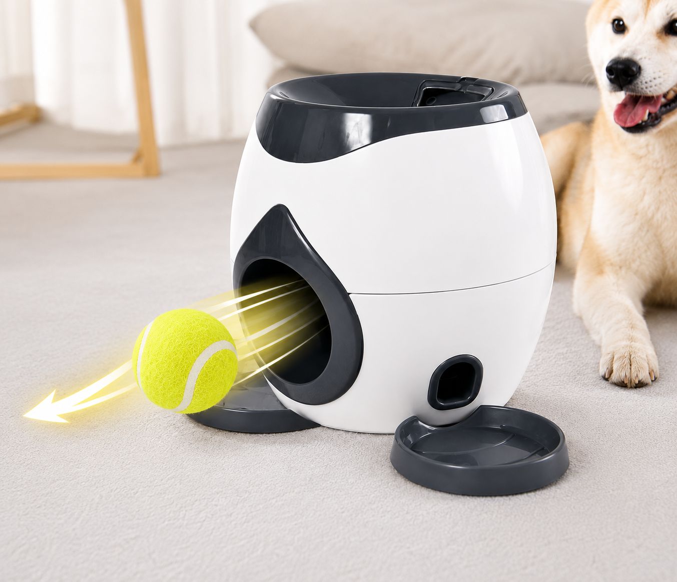 PawFlow™ Interaktiver Ballwurf- & Belohnungsautomat mit Futterschalen