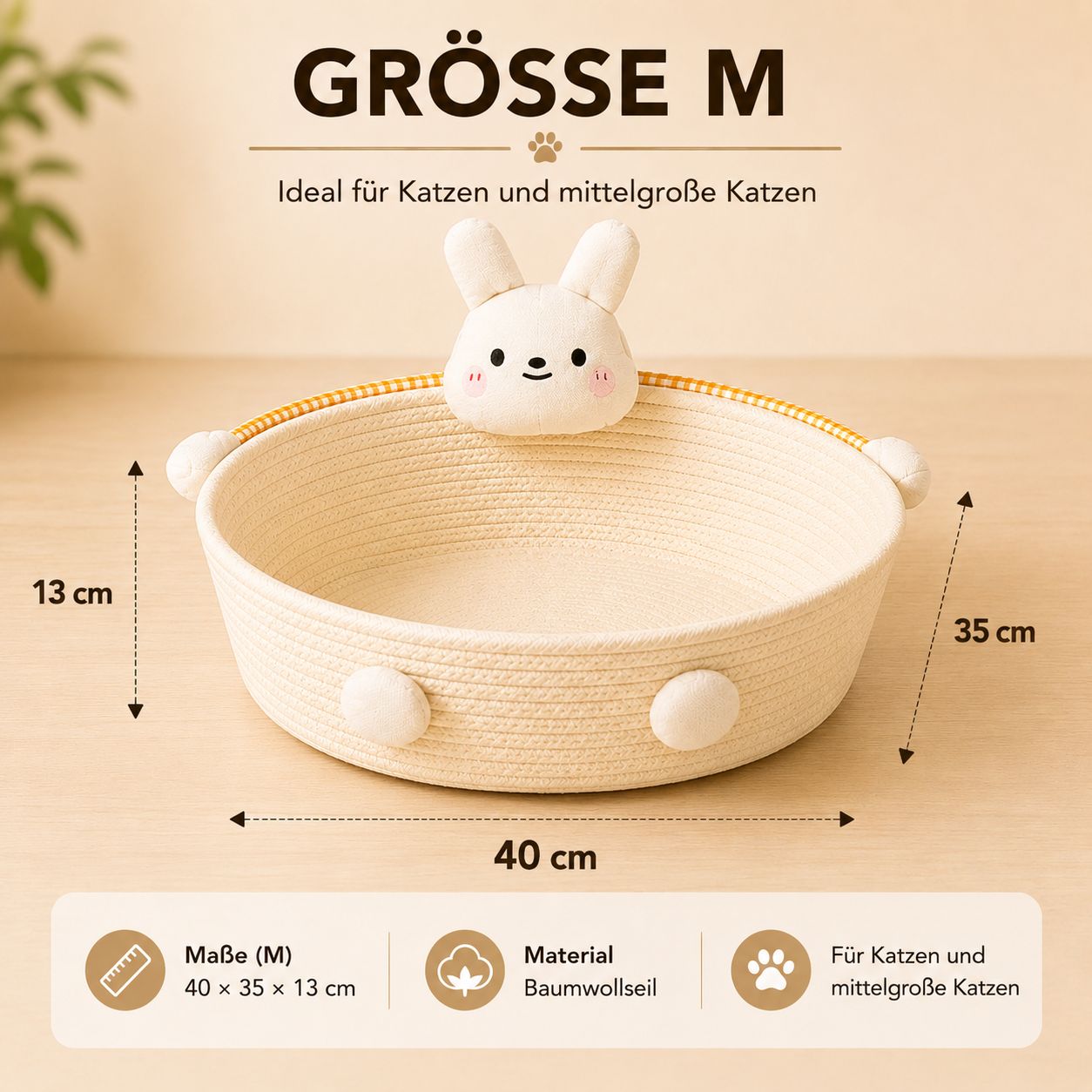PawFlow Baumwollseil-Katzenbett mit Kratzfläche – Schlafen, Kratzen & Wohlfühlen