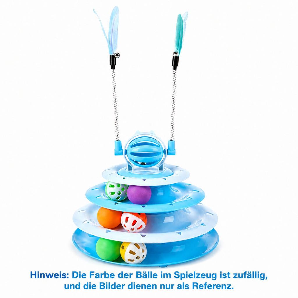 PawFlow Interaktiver Katzen-Spielturm mit Bällen & Federstäben – Spielen, Jagen & Entdecken