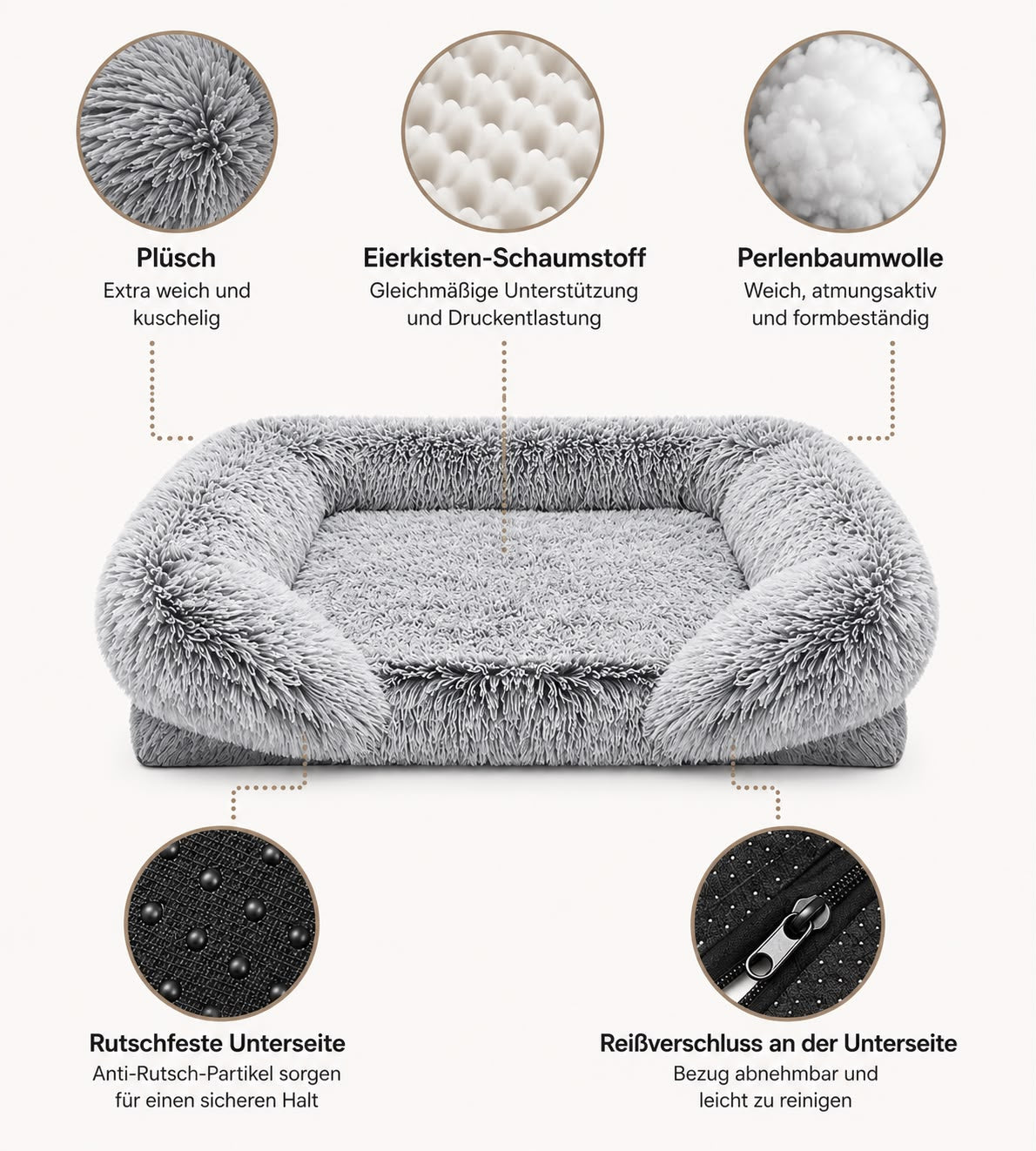 PawFlow Premium Kuschelbett für Haustiere – Extra weich, waschbar & wasserabweisend