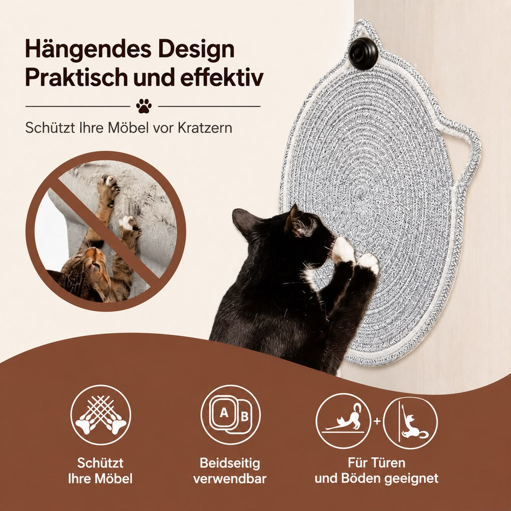 PawFlow Kratzmatte aus natürlichem Baumwollseil mit Spielball