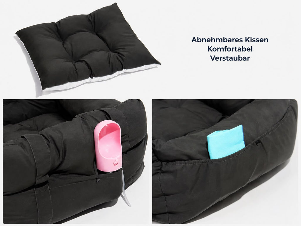 PawFlow Premium Reisebett & Autositz für Hunde