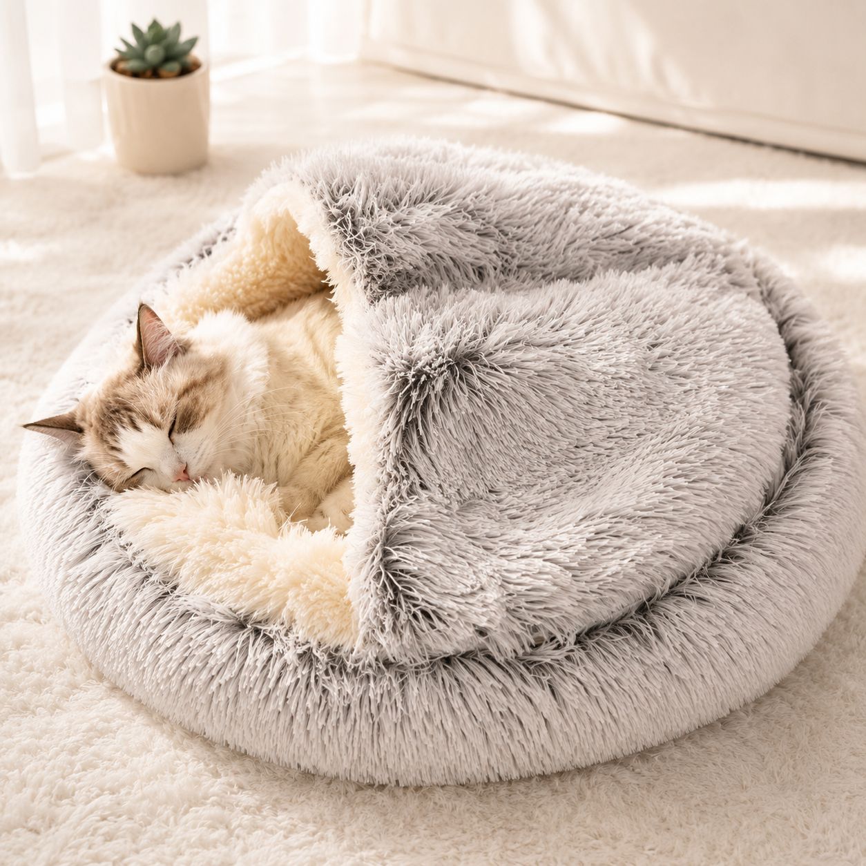 PawFlow Kuschelhöhle für Hunde & Katzen – Weiches Plüschbett mit Wohlfühleffekt
