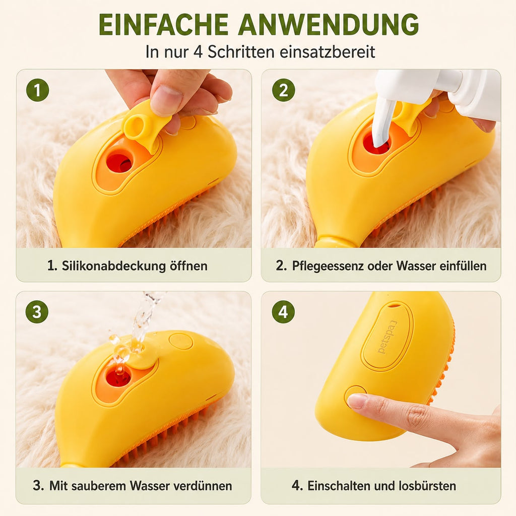 PawFlow 3-in-1 Fellpflegebürste für Katzen – Sprühen, Massieren & Entfilzen