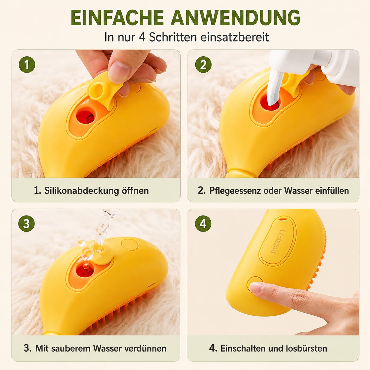 PawFlow 3-in-1 Fellpflegebürste für Katzen – Sprühen, Massieren & Entfilzen