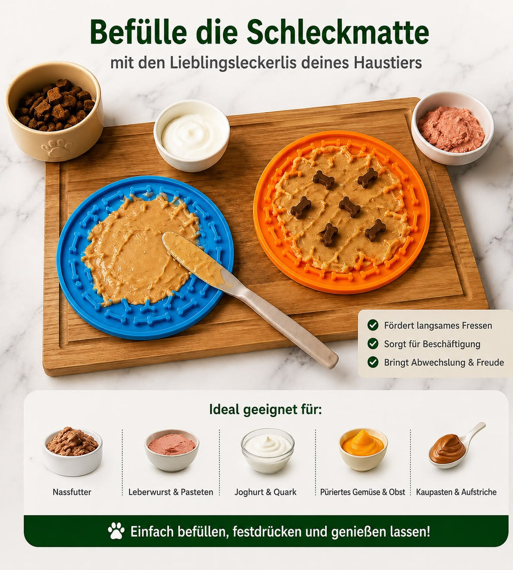 PawFlow™ Premium Schleckmatte mit Saugnäpfen für Hunde & Katzen