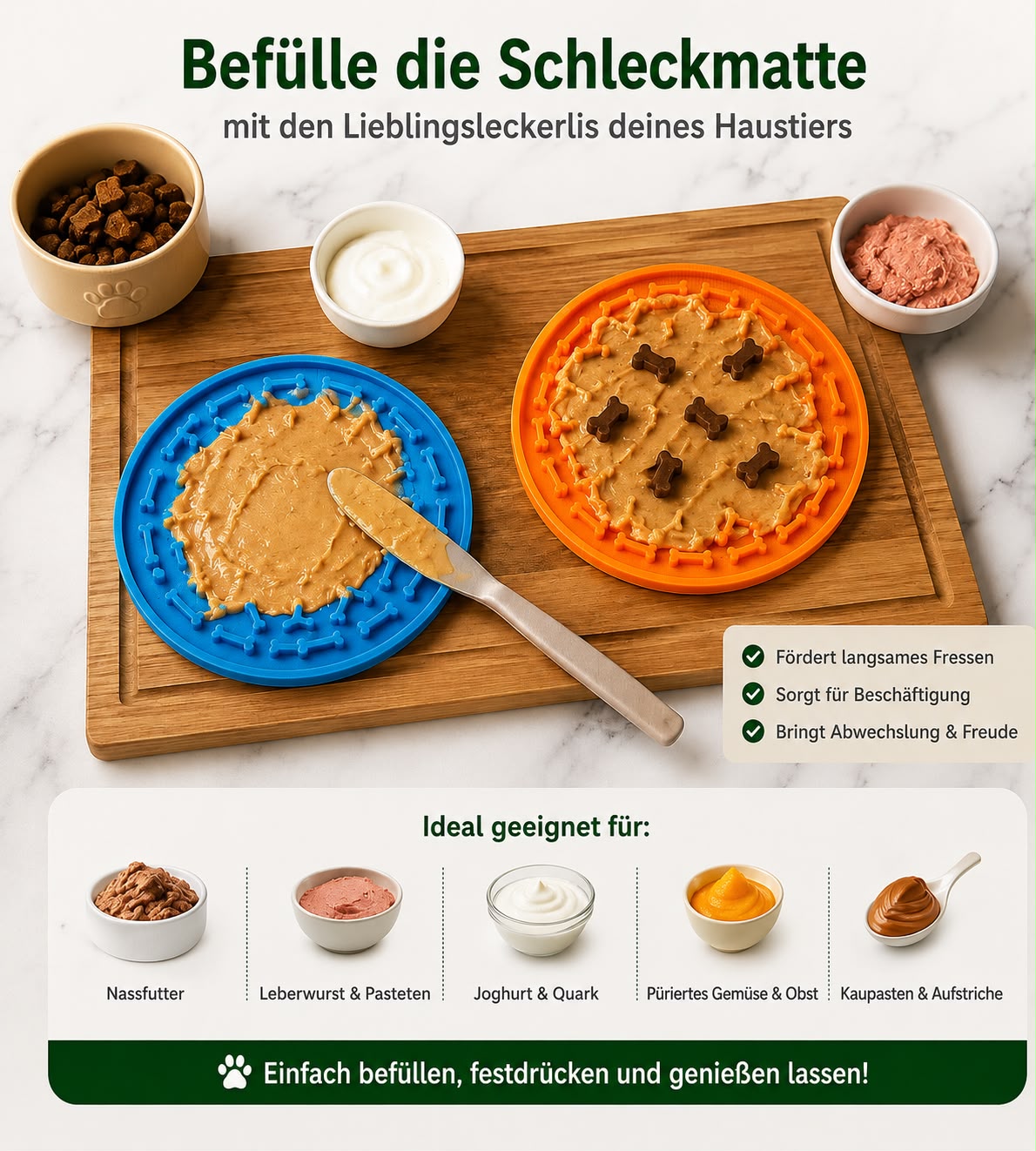 PawFlow™ Premium Schleckmatte mit Saugnäpfen für Hunde & Katzen