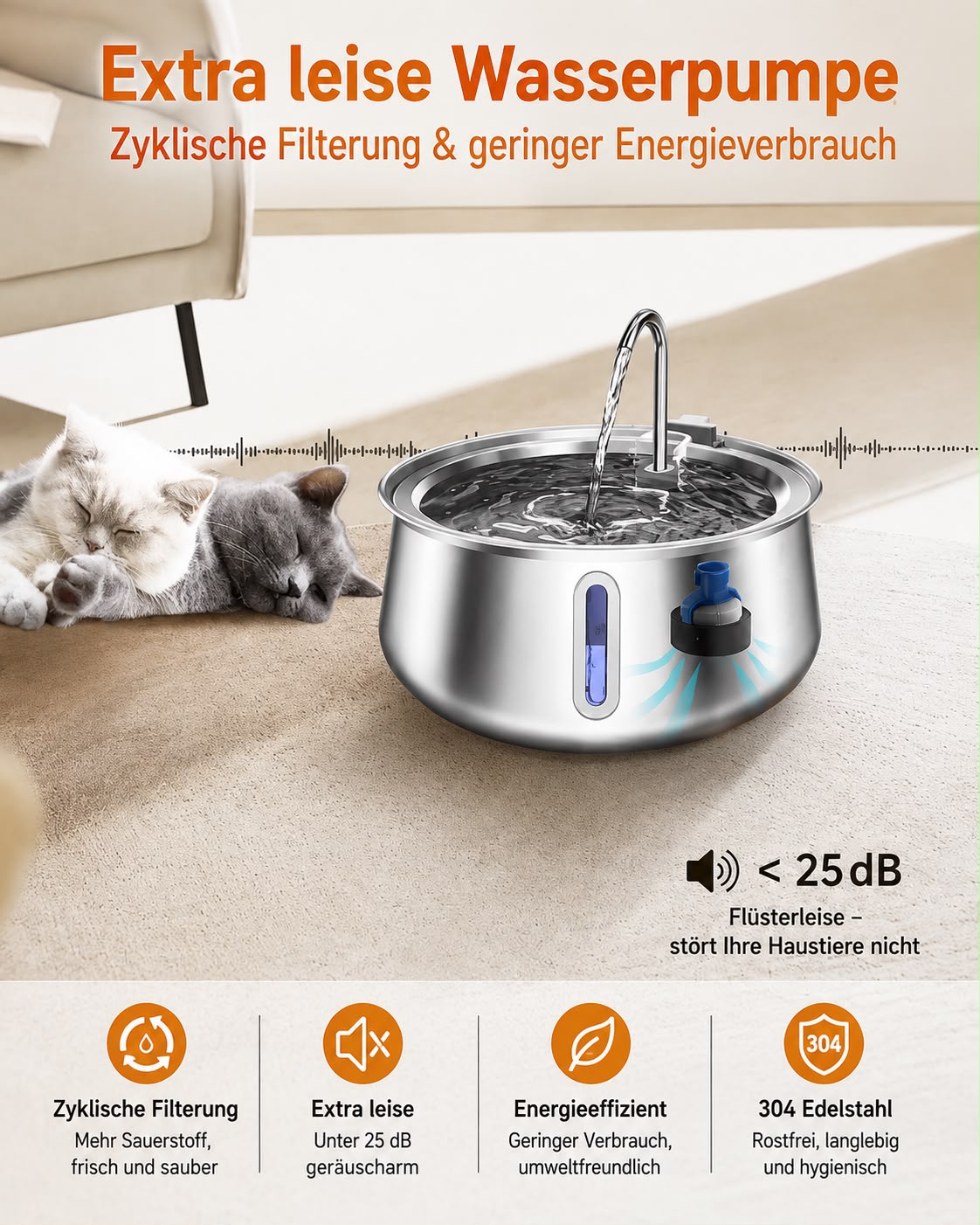 PawFlow Edelstahl-Trinkbrunnen 4 L
