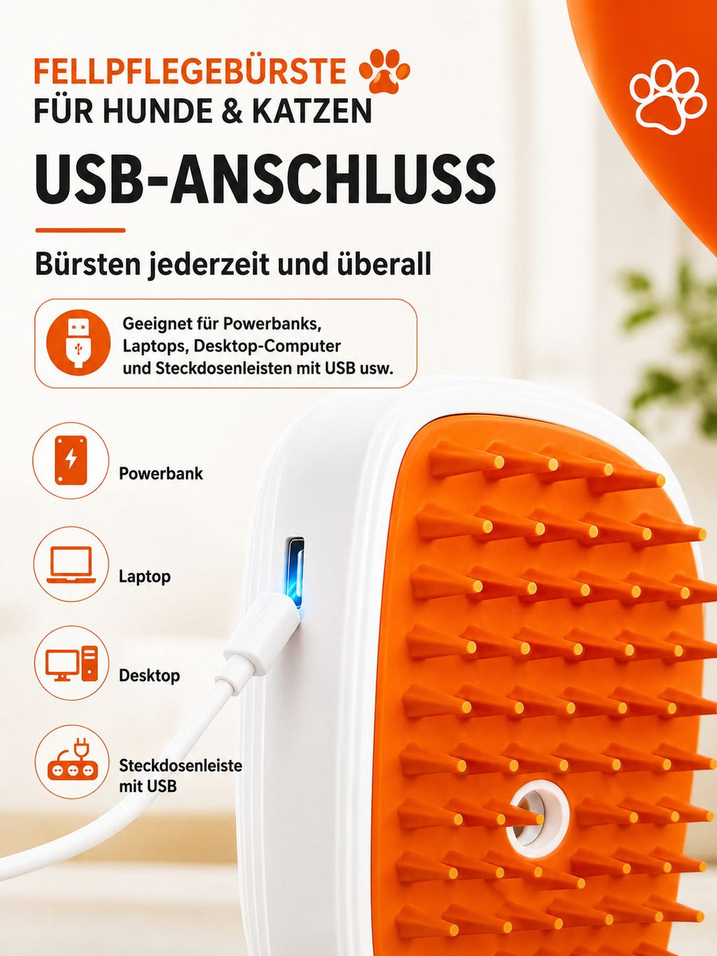 PawFlow Fellpflegebürste mit Sprühfunktion für Hunde & Katzen