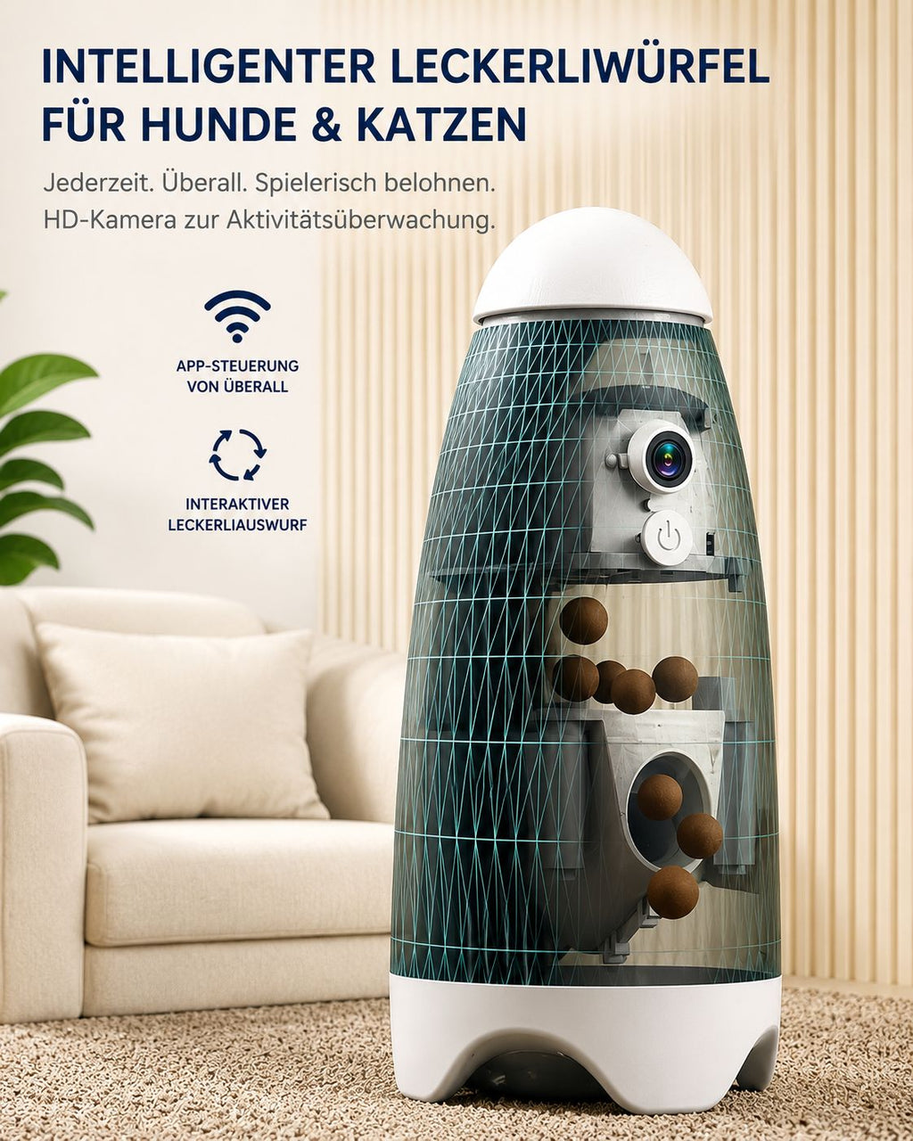 PawFlow Smart-Leckerliwerfer mit HD-Kamera – App-gesteuert für Hunde & Katzen