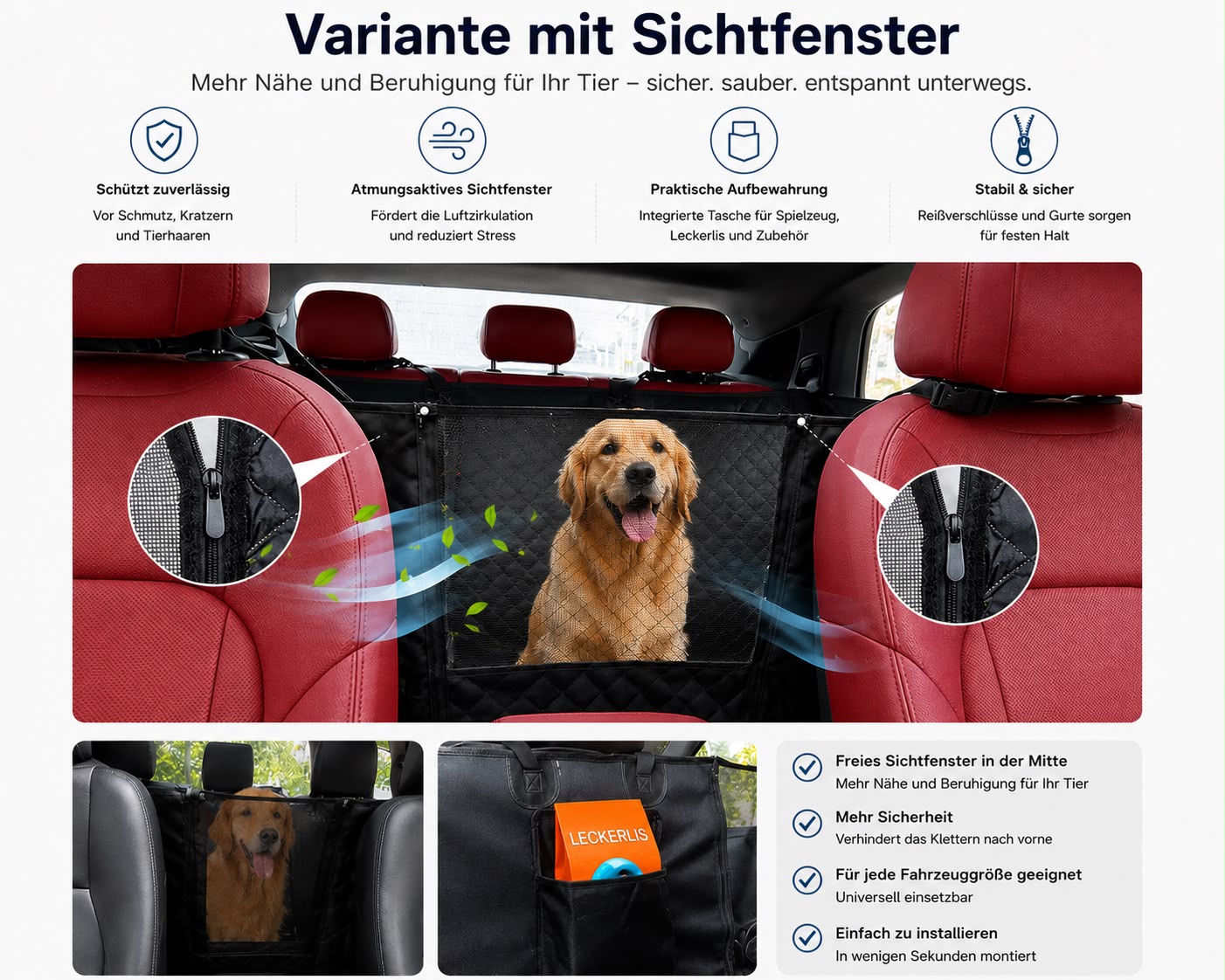 PawFlow Premium Hunde-Sitzschutz für die Rückbank
