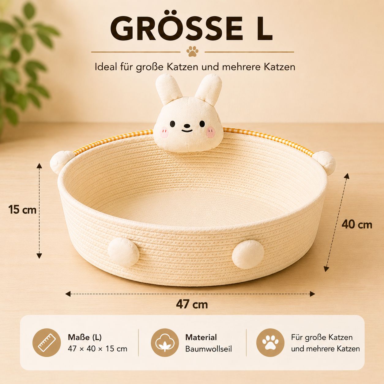 PawFlow Baumwollseil-Katzenbett mit Kratzfläche – Schlafen, Kratzen & Wohlfühlen
