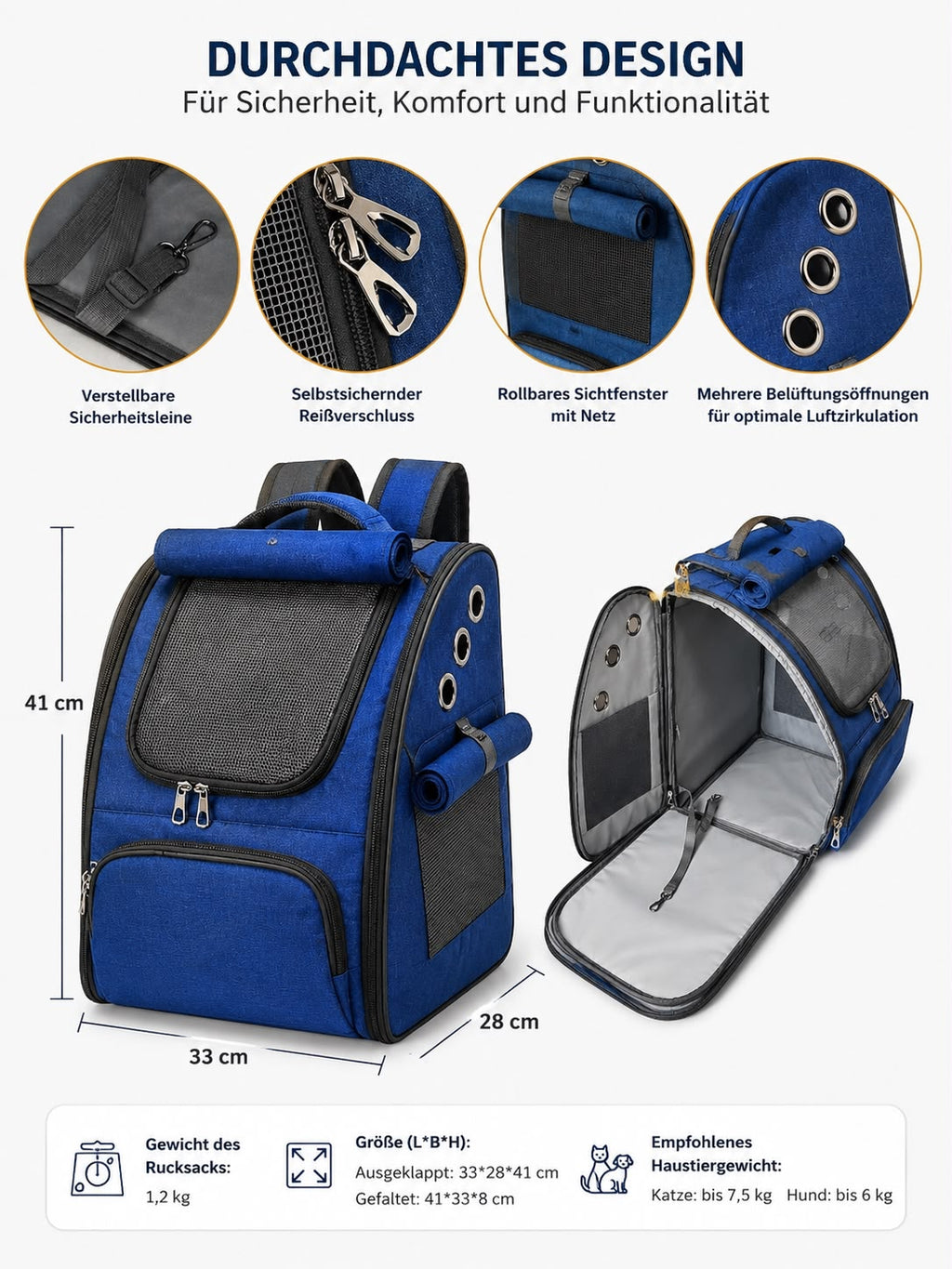 PawFlow Premium Haustier-Rucksack für Hunde & Katzen