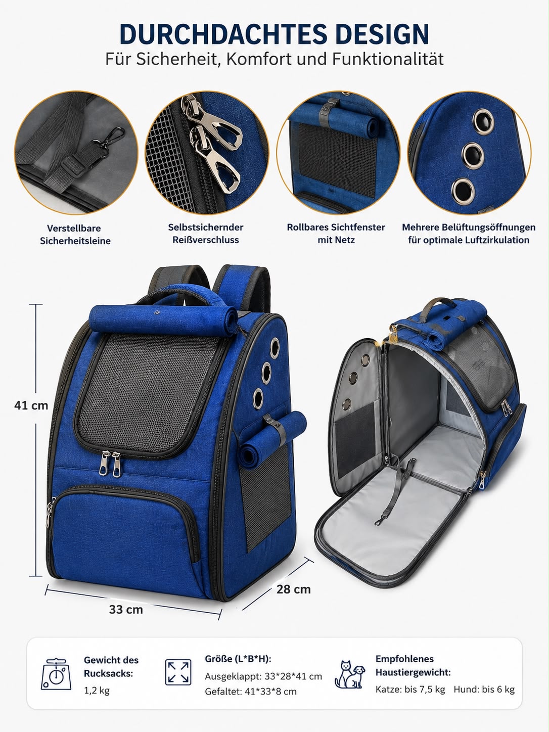 PawFlow Premium Haustier-Rucksack für Hunde & Katzen