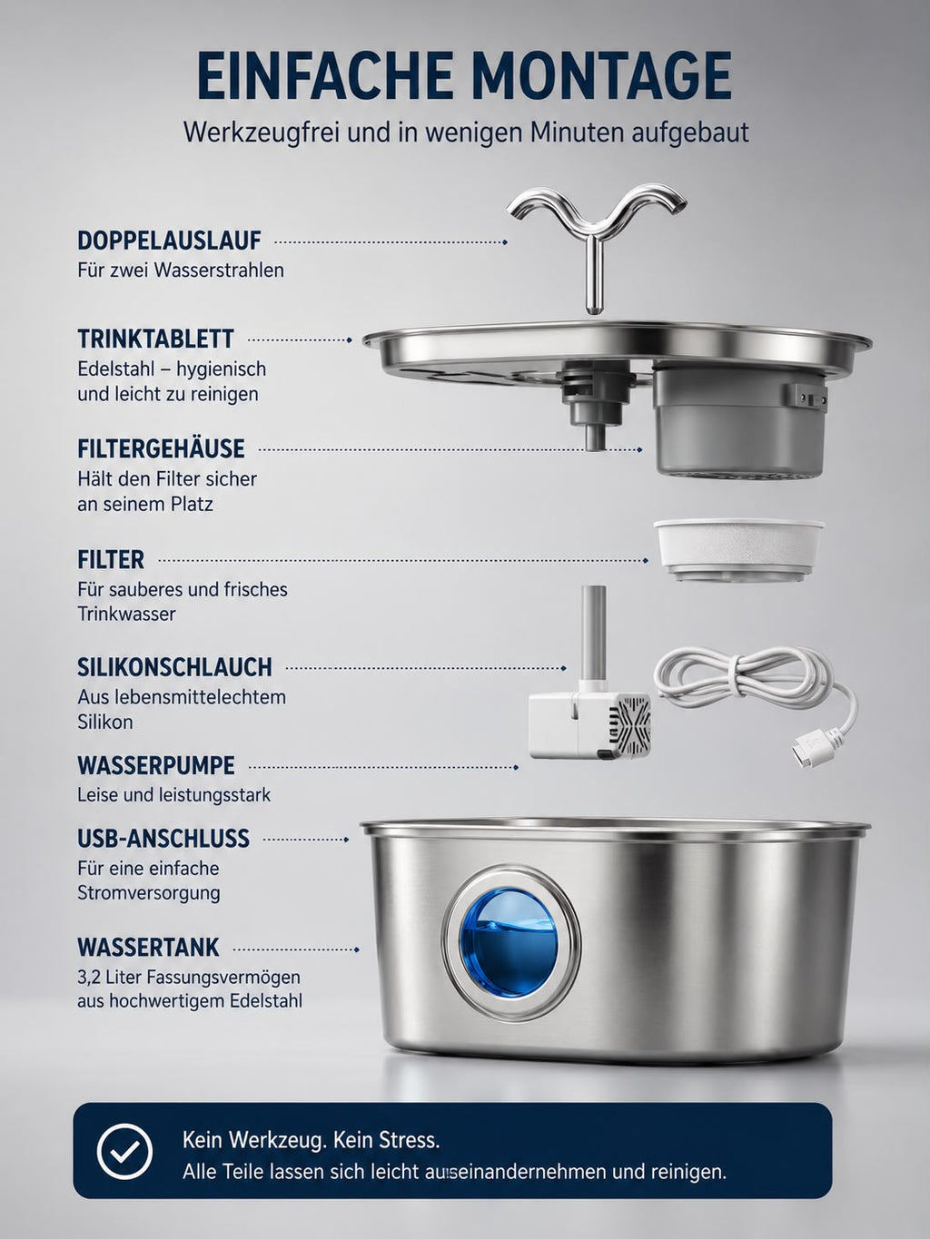 PawFlow™ Premium Edelstahl-Trinkbrunnen für Katzen & Hunde (3,2 L)
